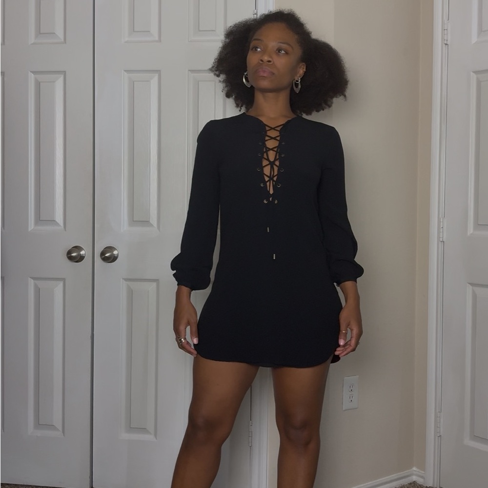 Black Lace-Up Mini Dress